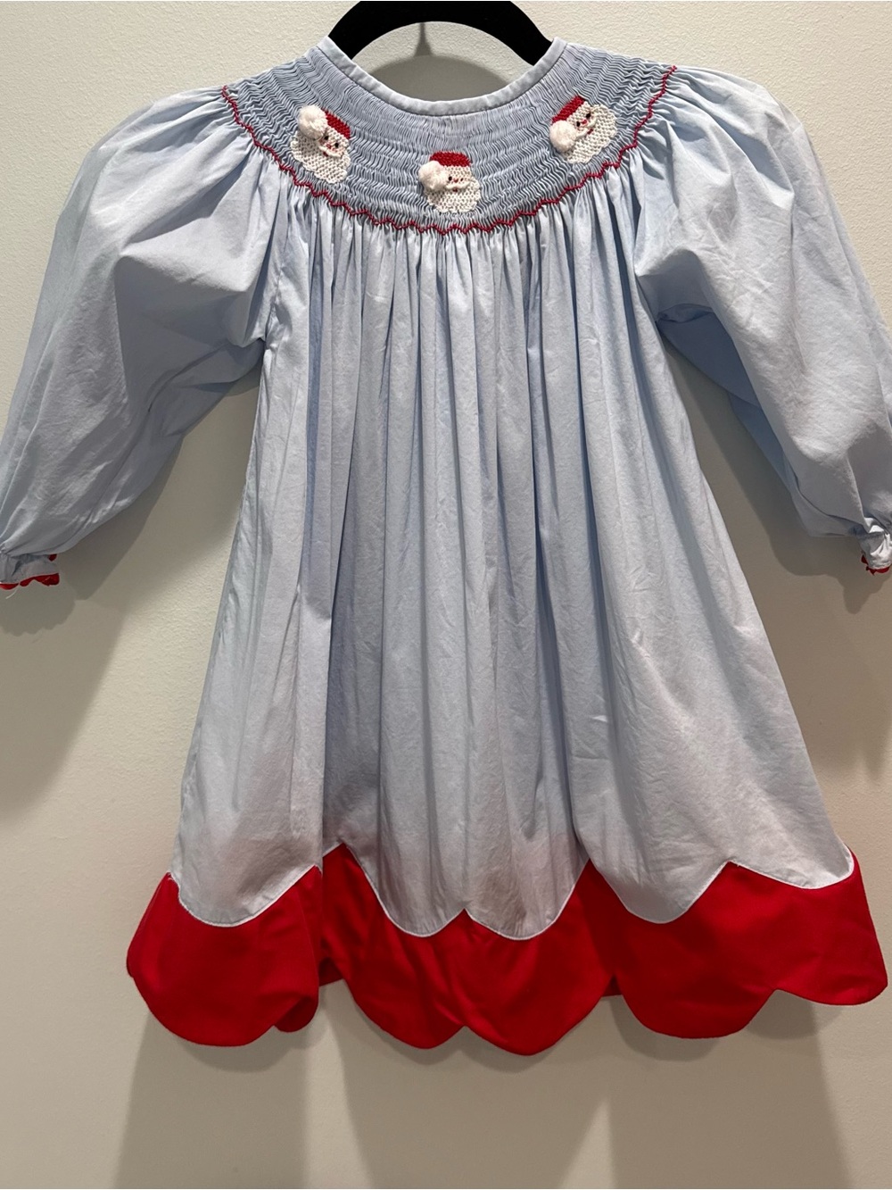 Pleats & Stitches Smocked Santa Dress 3T | Christmas Holiday Heirloom Outfit